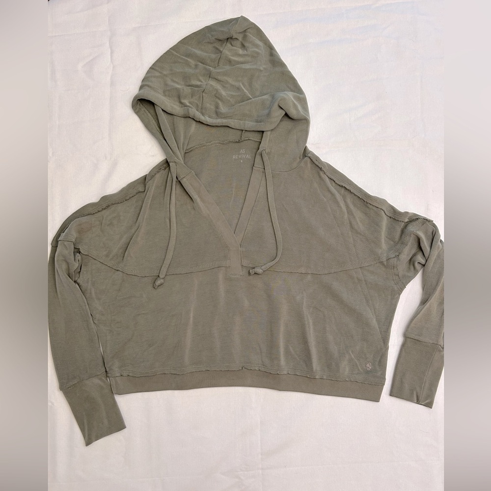 AS Revival green cropped v-neck hoodie, size small